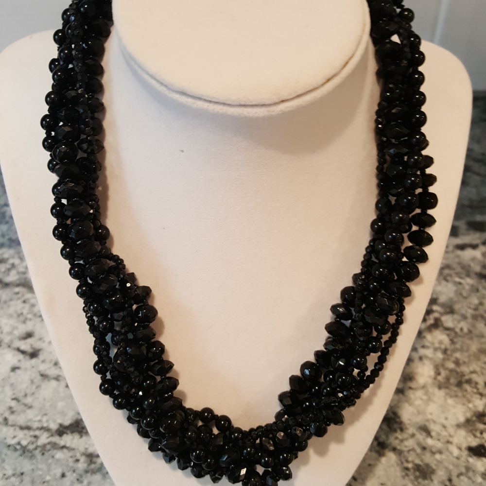 Multi Stranded Black Obsidian Stone Necklace And … - image 3